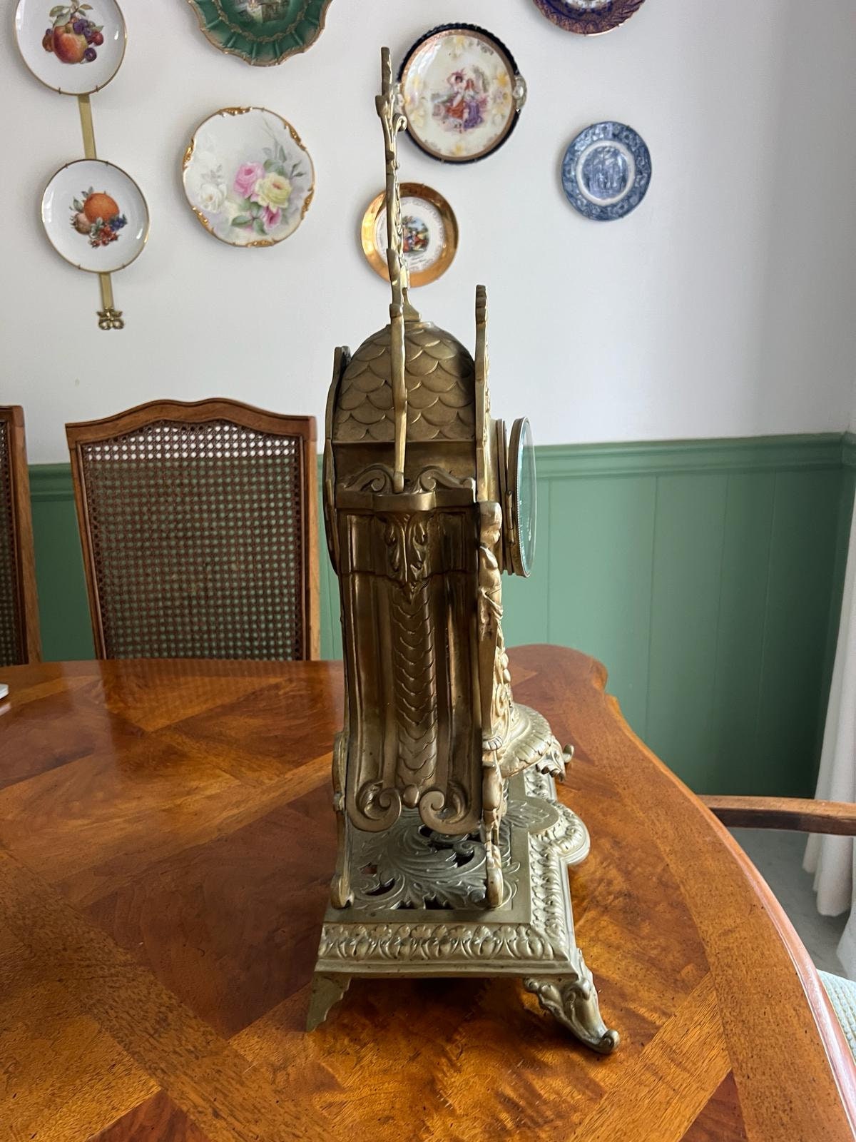 Antique French Brass Mantel Clock Rococo Style Decorative Piece Elegant Design Working Condition Statement Decor Collectible Treasure