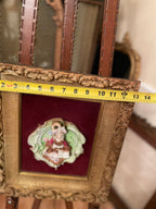 Antique Porcelain Wall Plaque Couple Relief Gilt Frame Velvet Backing Victorian Style French Rococo Art Figurine Decor Romantic Gift Idea