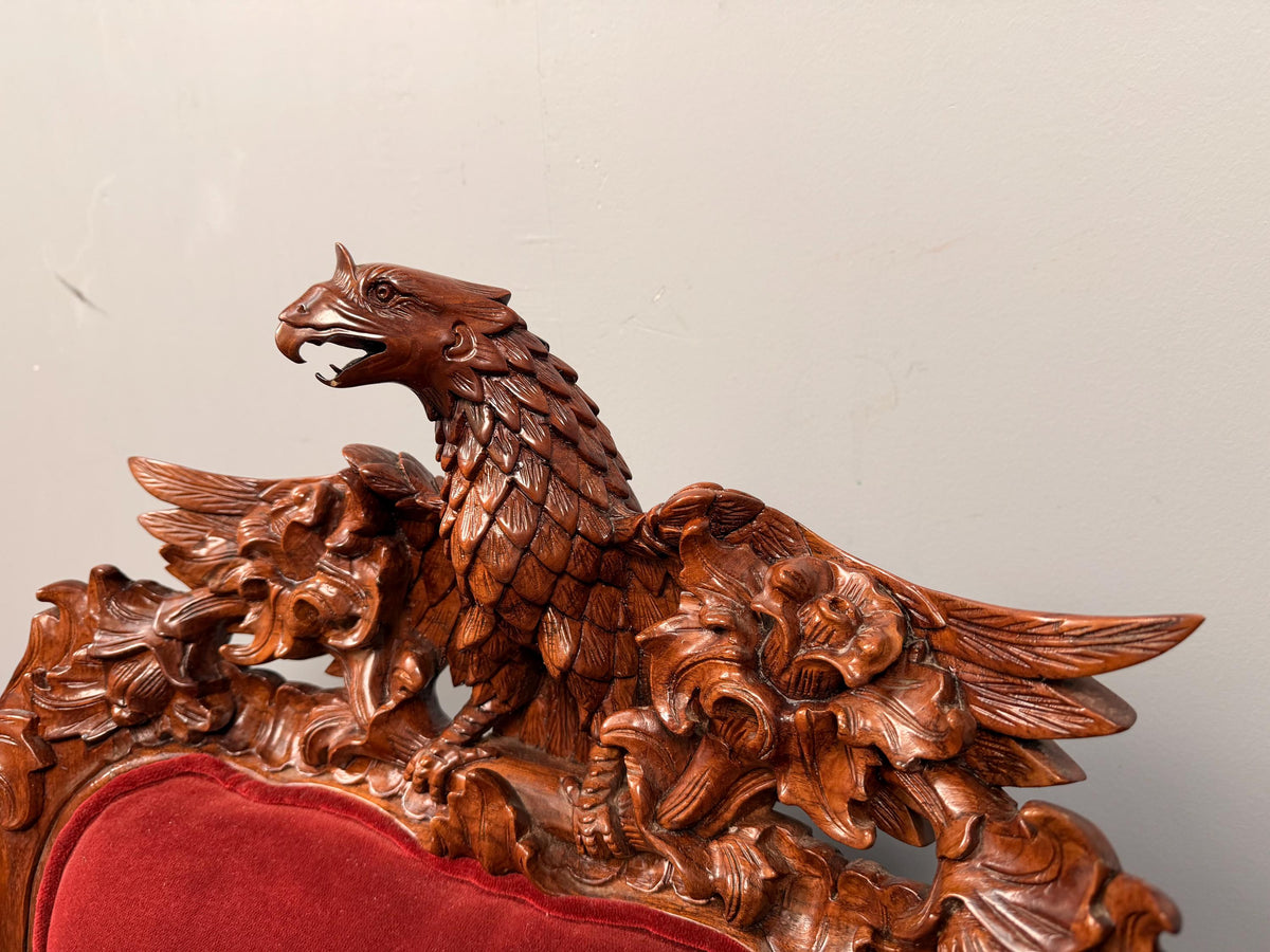Vintage Carved Ornate Wood Eagle Crest Dining Chairs Renaissance Revival,  Set of 6 Chairs