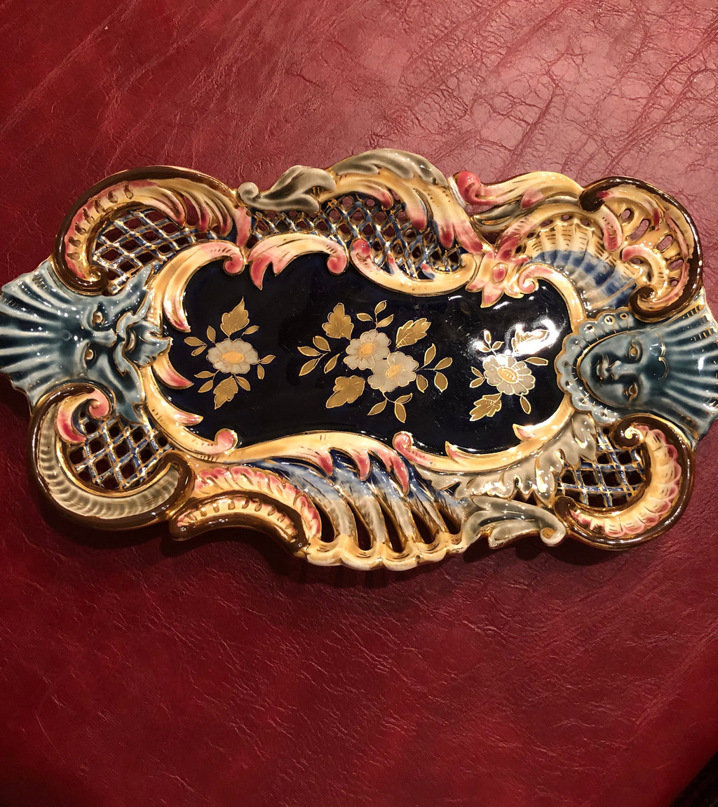 Antique Josef Steal Zenaim Mythical Cobalt Blue Gold Porcelain Collectible Plate