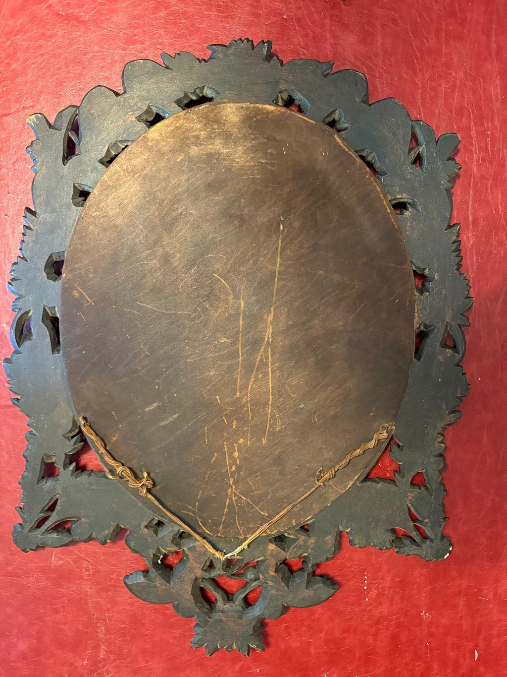 Antique Victorian Oval Mirror Hand-Carved Cherubs & Floral Motifs Dark Wood Gilt Frame Baroque Style  French Home Decoration Wall Mirror