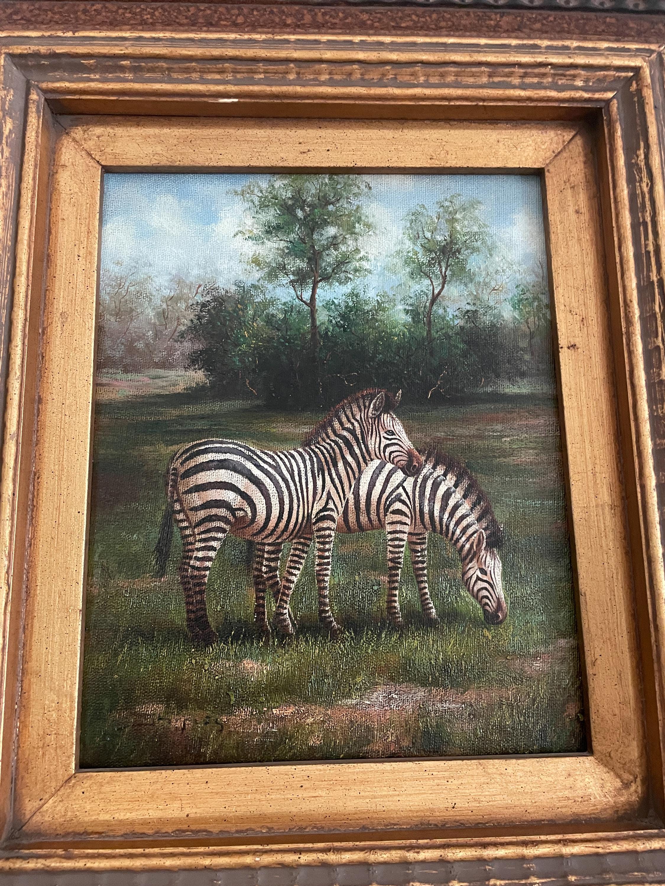 Hand-Painted Zebra Art Wildlife Vase Set Same Artist Colorful Floral Animal Motifs Perfect Home Décor Pair Unique Handcrafted Collection