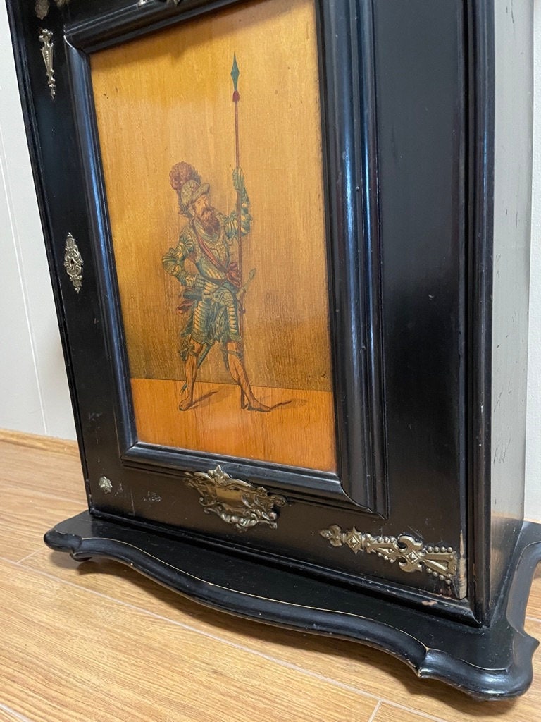 Spanish Style Ebonized / Brass Mounted 19. Century Wall Cabinet.Wood Shelf Nick Knack Wall Display Cabinet Hanging Cabinet H 22"x W 18"