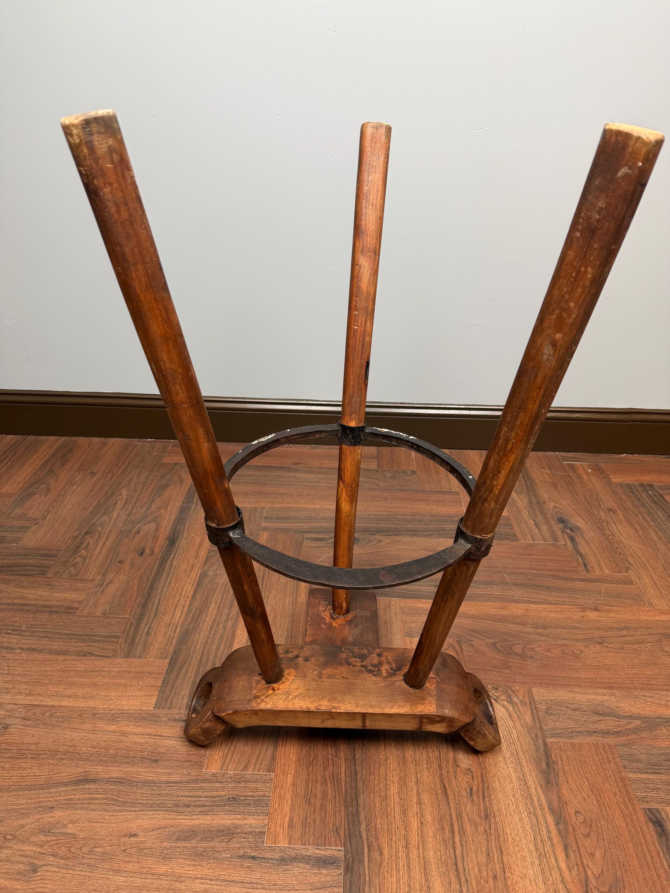 Antique Wood Iron Bar Stools, Set of 4, Rustic Farmhouse Saddle Stools