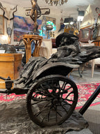 Large Bronze French Rickshaw Sculpture Antique Figurative Art Piece Decor