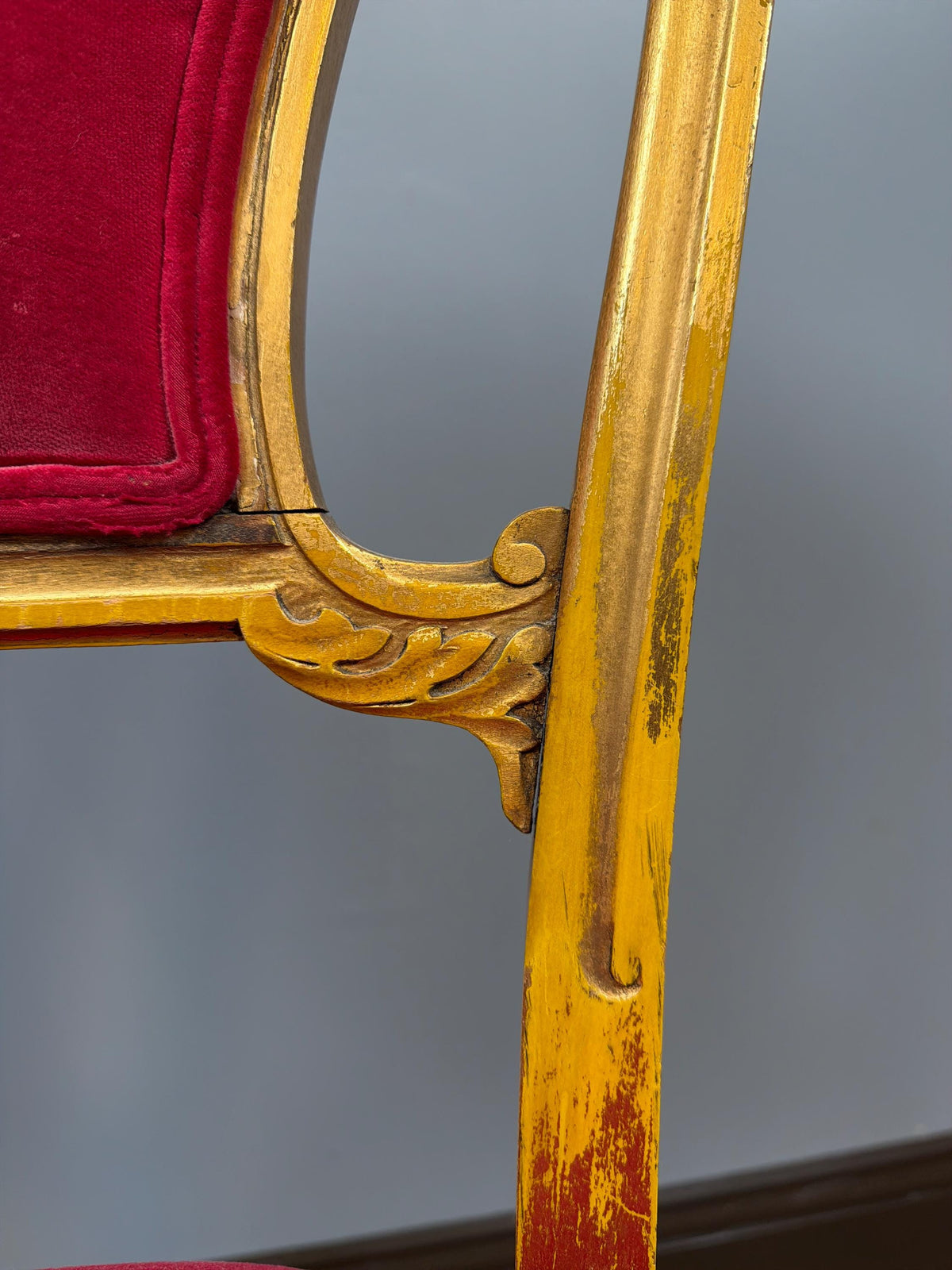 Vintage Louis XVI Giltwood Chair, Raspberry Pink Velvet Upholstery, French Neoclassical Boudoir Accent Chair