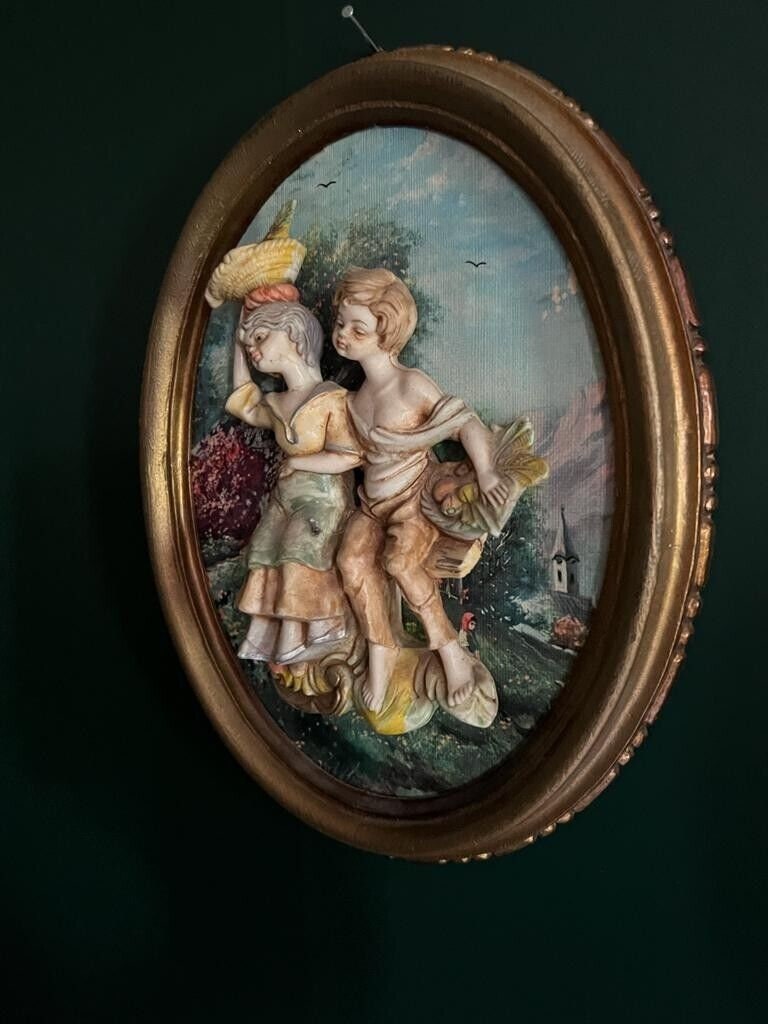 Vintage Italian Empire Style Rococo Wall Plaques Romantic Cherub Couple 3D Relief Art French Country Gold Frame Home Decor Wall Hanging