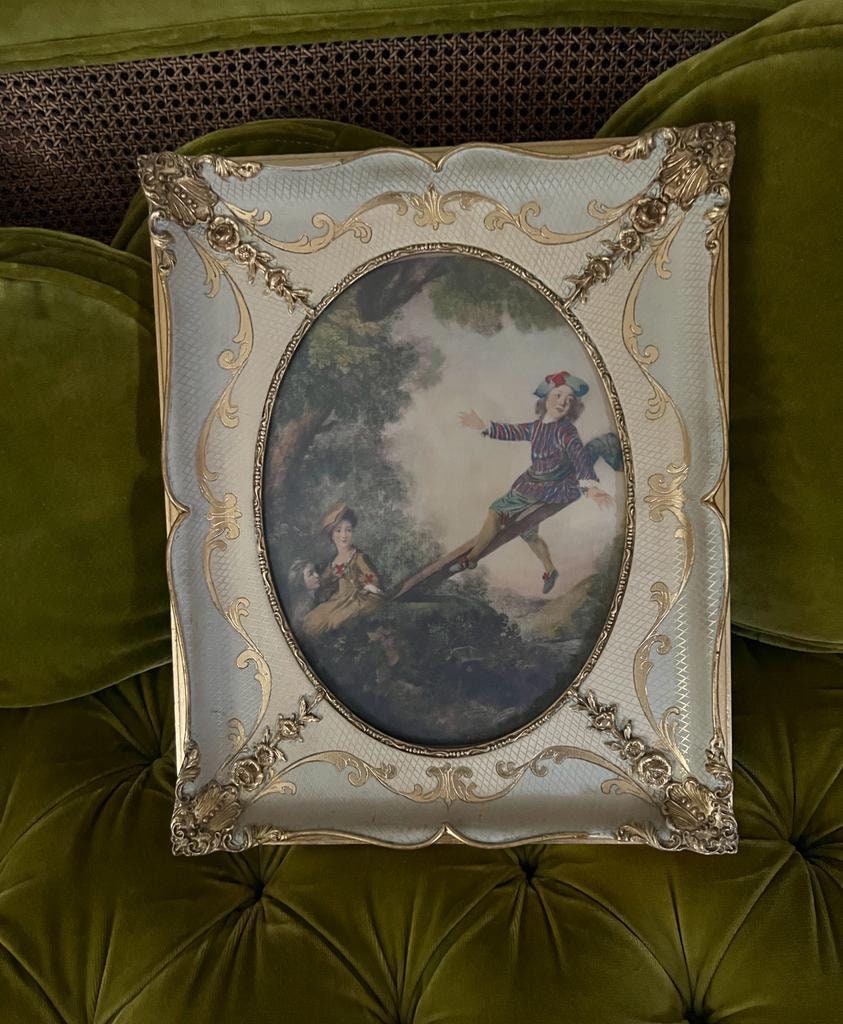 Antique Style Oval Wall Art Romantic Dancing Couple Print Gold Baroque Frame Victorian Vintage Decoration Painting Inspired Home Display