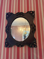 Antique Victorian Wall Mirror Ornate Carved Oval Mirror Gilded Accents Gothic Gesso Rococo Decor Dark Wood Baroque French Luxurious Mirror