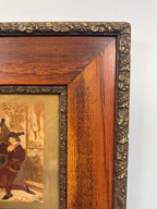 Antique Victorian Oak Frame with Romantic Scene Print, Ornate Gesso Trim, 19th Century Style Wall Art
