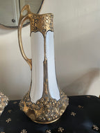 Pair of Antique Gold Gilded Porcelain Art Nouveau Austria Pottery Tall Vases by Julius Dressler Collectible Home Decor Rare Unique Pieces