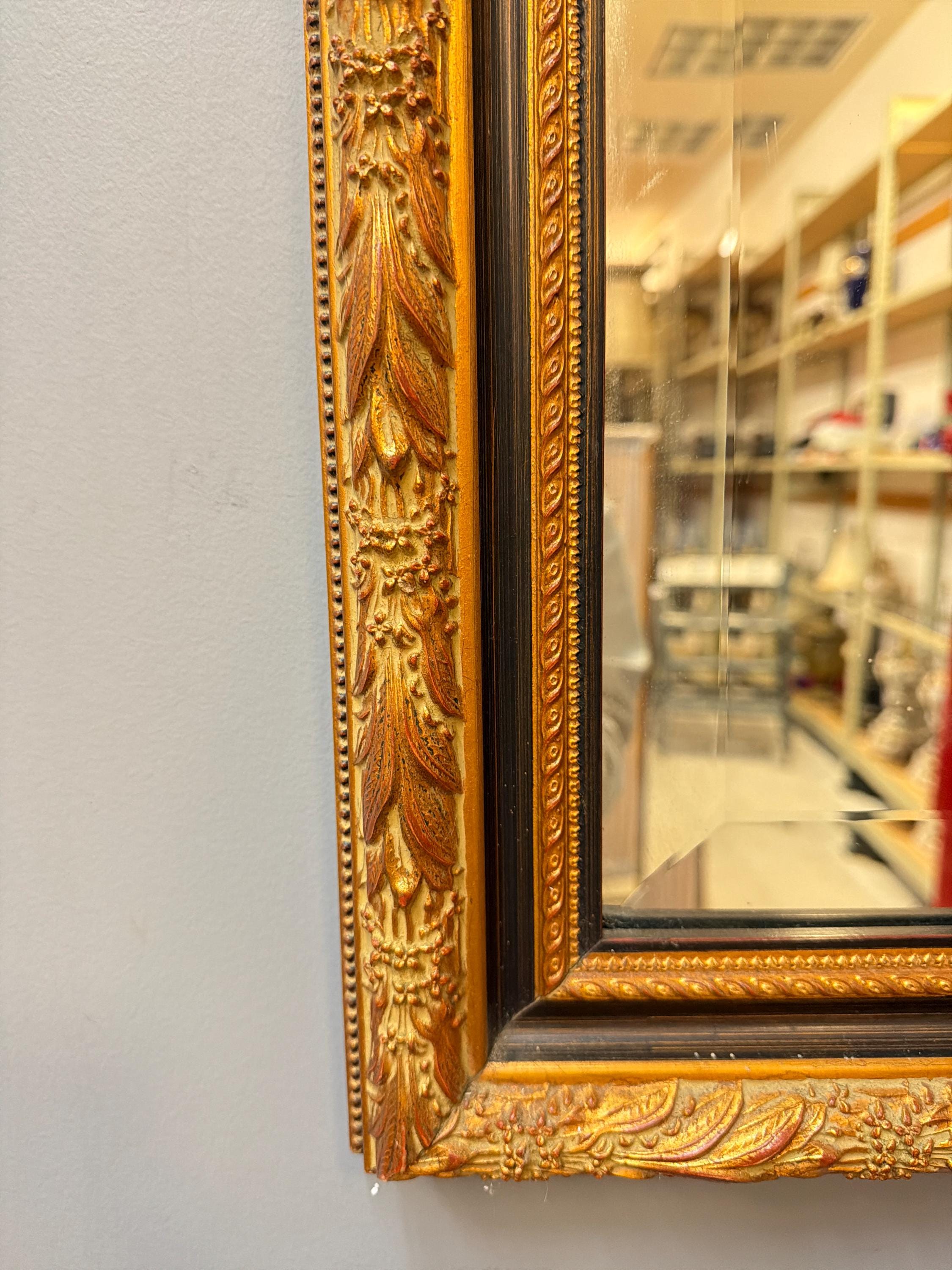 Antique Gilt Wood Mirror with Venetian Scene Painting, Ornate Gold Frame