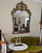 Vintage French Baroque Style Ornate Gold Gilt Wood Framed Mirror (56x36)