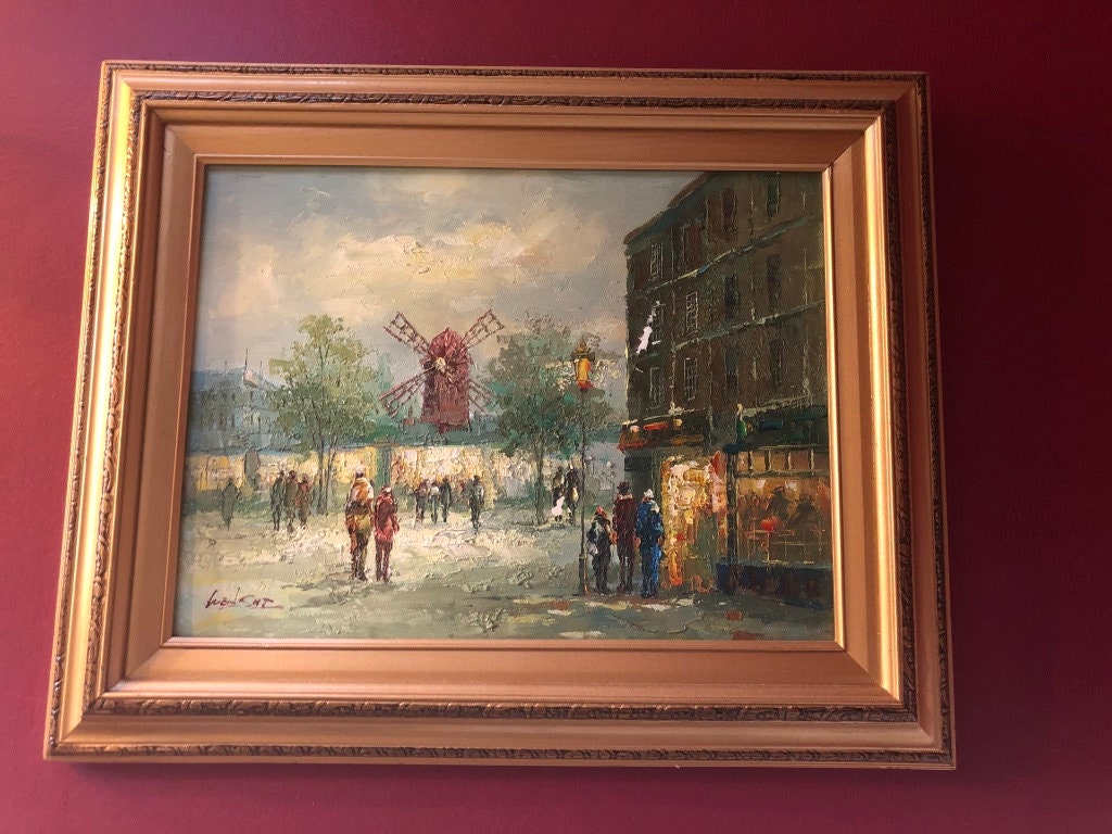 Pair Of Vintage Original Oil Painting Paris Scene Signed Gold Wood Framed Wall Art Collectible Painting. 21 1/2" 17 1/2"