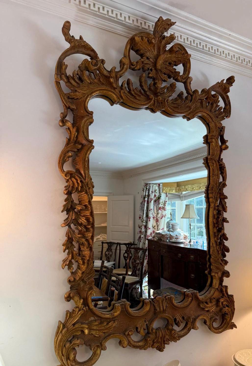 Antique Ornate Gilt Wall Mirror Rococo Baroque Gold Carved Wood Large Decorative Vintage Mirror Entryway Decor French Style Luxurious Mirror