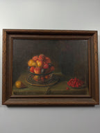 Vintage Oil Painting Still Life, Fruit Bowl Artwork, Classical Dark Background, Framed Traditional Wall Art
