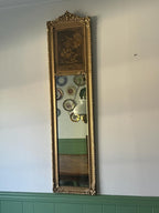 Antique French Trumeau Wall Mirror Ornate Gold Frame Etching Glass Rococo Style Large Gilded Victorian Decoration Hallway Accent Piece