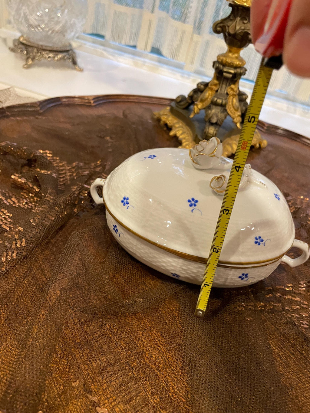 Vintage Herend Porcelain Covered Dish Floral Gold Accents Rose Handle Hungary Handmade Elegant Collectible Kitchen Centerpiece Tableware