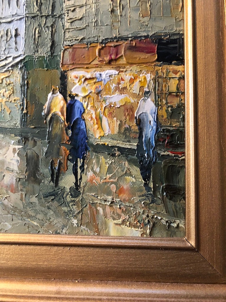 Pair Of Vintage Original Oil Painting Paris Scene Signed Gold Wood Framed Wall Art Collectible Painting. 21 1/2" 17 1/2"