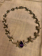 Vintage Taxco Sterling Silver Amethyst Necklace, Modernist Mexican Silver Statement Necklace, Sculptural 925 Link Necklace, Artisan Jewelry
