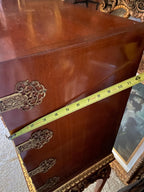 Vintage French Style Accent Cabinet, Floral Inlay, Gold Gilded Table Drink Cabinet