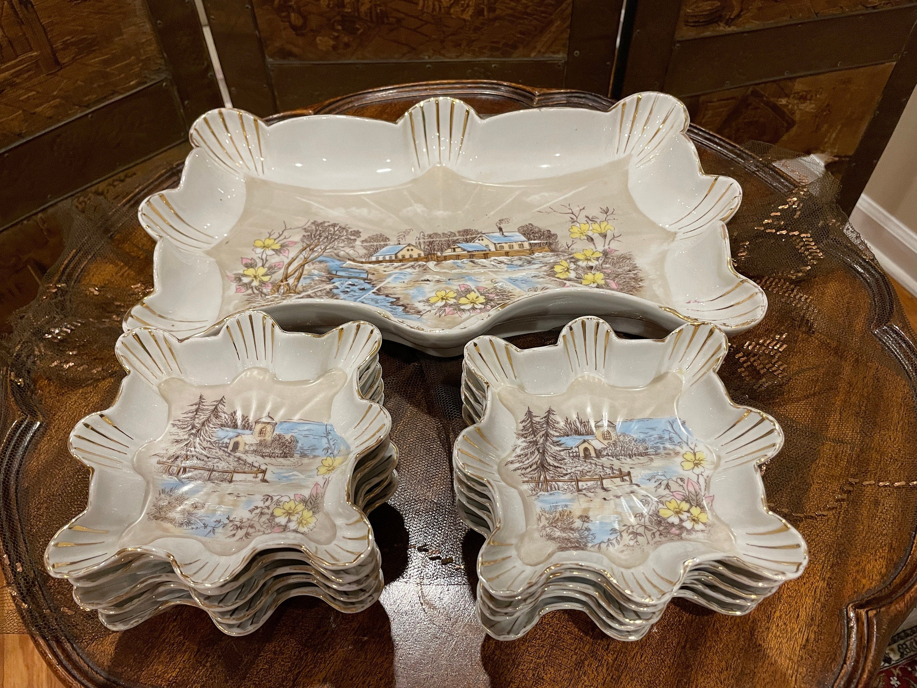 Antique BS M. Austria 11 Pcs Victorian Serving Ice Cream Set  1847 Rogers Bros Silver Knife