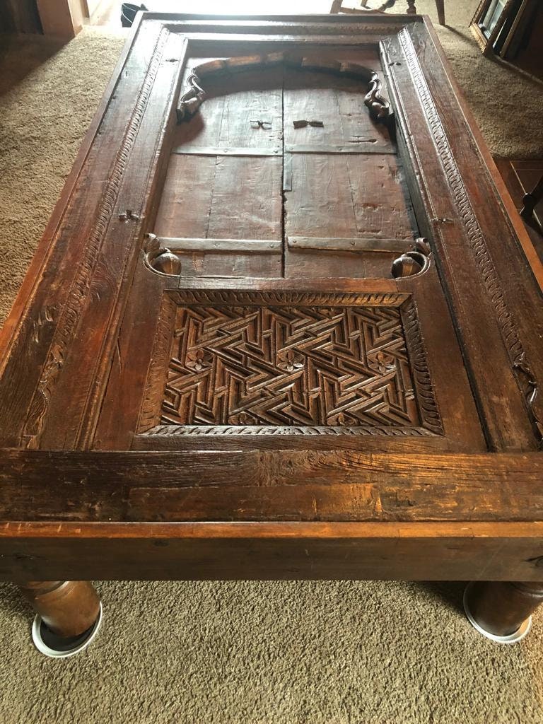 Antique Handcrafted Old Reclaimed Window Centre Table Coffee Table Bhurma Teak End Table Jarokha 1850s Unique Rustic Architectural Charm