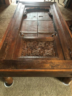 Antique Handcrafted Old Reclaimed Window Centre Table Coffee Table Bhurma Teak End Table Jarokha 1850s Unique Rustic Architectural Charm