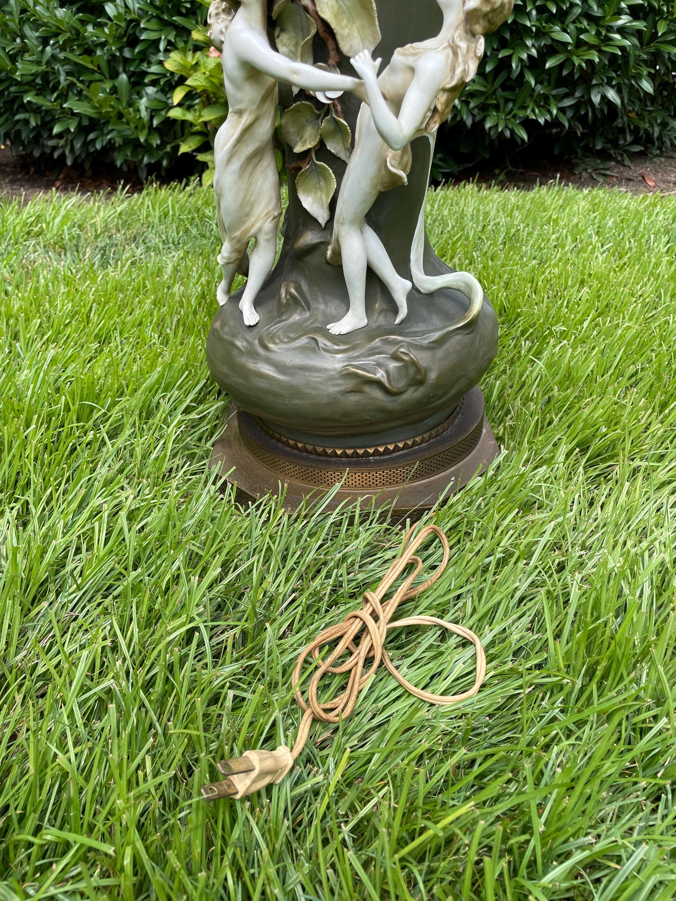 Art Nouveau German Porcelain Nymphs Figural Large Lamp