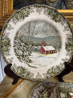 Vintage Johnson Bros Friendly Village China Set Winter Scene Transferware Holiday Tea Plates Bowls Cups Display Gift Cottage Kitchen
