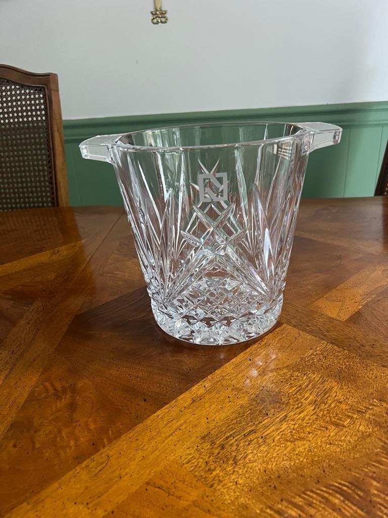 Vintage Cut Crystal Ice Bucket Elegant Starburst Design Heavy Clear Glass Handles Barware Centerpiece Gift Idea Display Timeless Charm