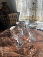 Vintage Silver Rimmed Water Goblets Set Elegant Clear Glass Footed Cups Classic Mid Century Barware Wedding Dinner Display Collection
