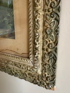 Antique Victorian Woman Paint on Plaque Framed Antique Victorian Framed Print Romantic Woman Flowers Ornate 19th Century Artwork Wall Decor