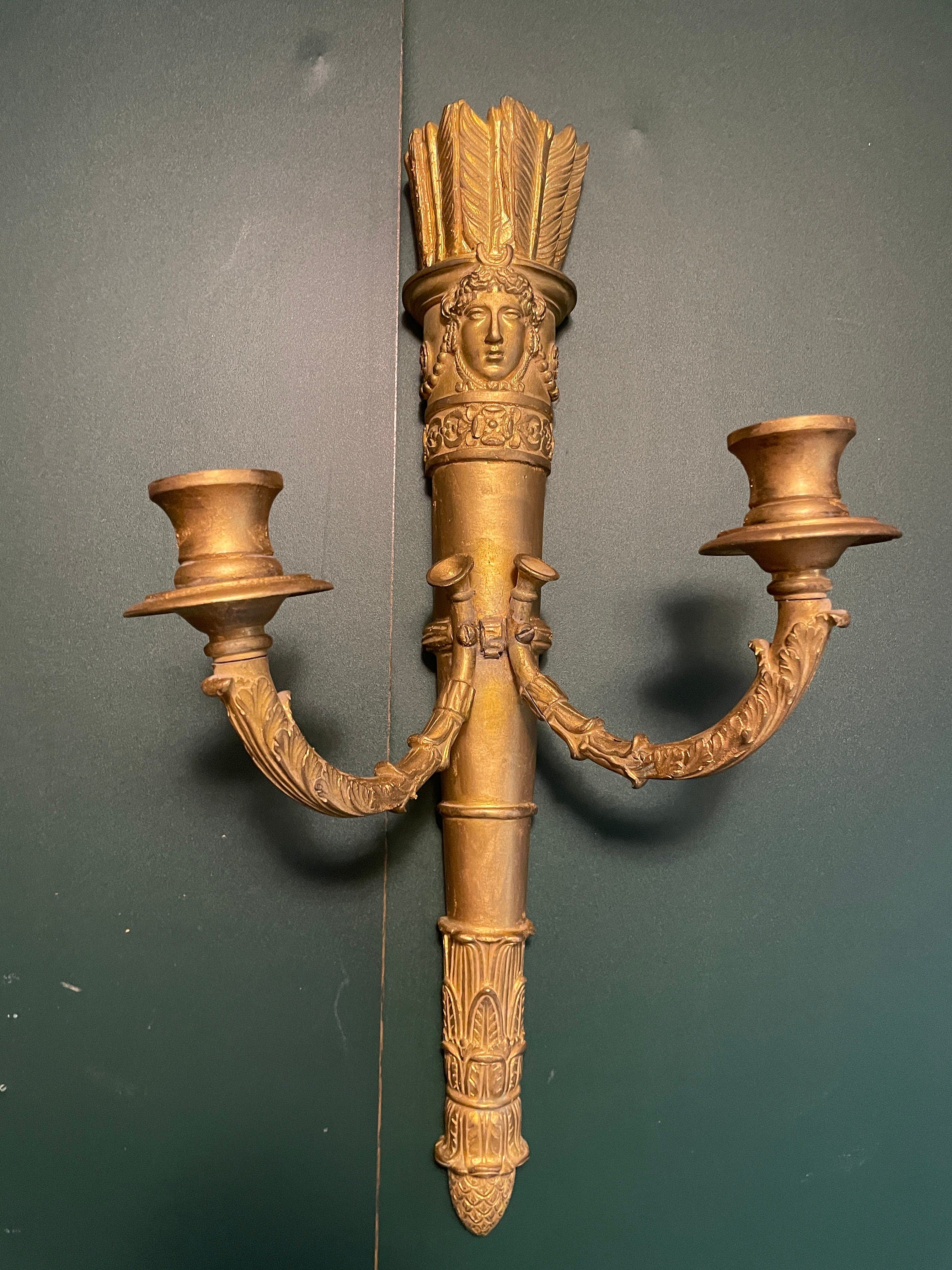 Pair Of Antique French Gilded Bronze Wall Sconces Neoclassical Style Candle Holders Elegant Wall Decor Vintage Lighting Statement Piece