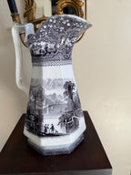 Antique Jug Pitcher Alleghany Ironstone Black Transferware Jug by R. Goddard & Co.19th C. American Pottery Romantic Pastoral Landscape Motif