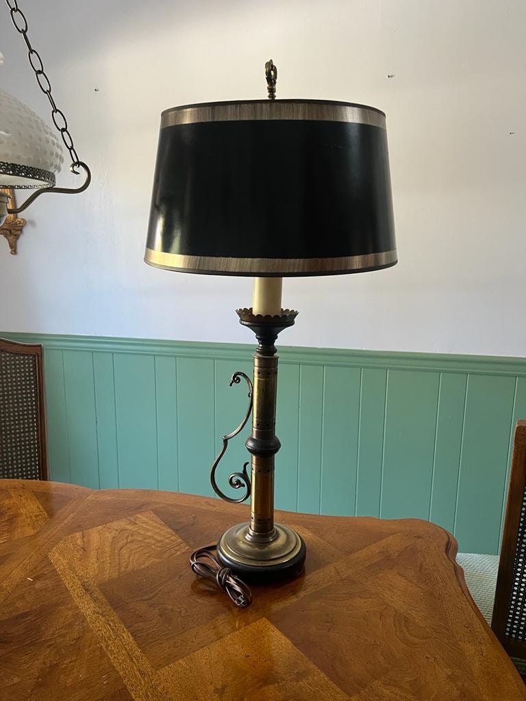 Vintage Tall Black and Gold Brass Table Lamp.Bouillotte Lamp