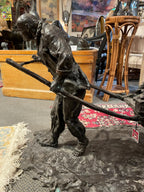 Large Bronze French Rickshaw Sculpture Antique Figurative Art Piece Decor