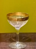 Vintage Gold Rim Etched Floral Champagne Coupe Glasses (Set of 12)