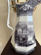 Antique Jug Pitcher Alleghany Ironstone Black Transferware Jug by R. Goddard & Co.19th C. American Pottery Romantic Pastoral Landscape Motif