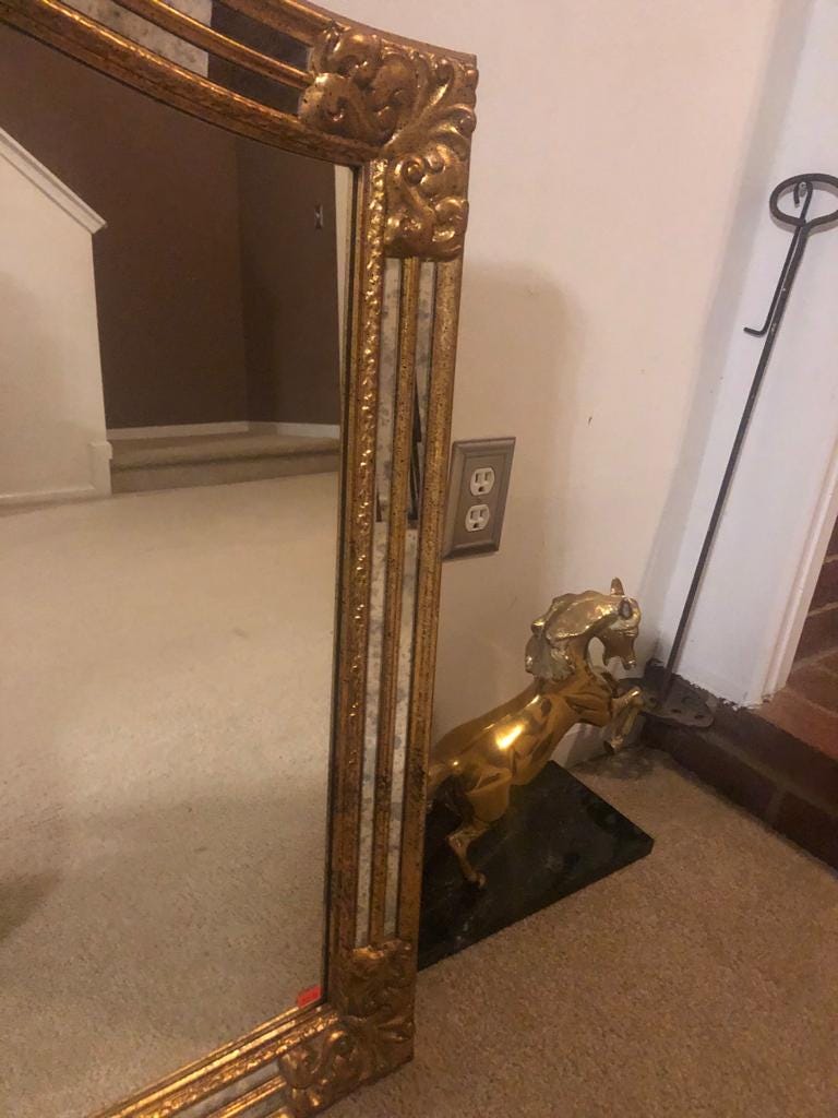 Antique Gold Leaf Wall Mirror Large Ornate Frame Statement Decoration Elegant French Style Accent Piece Vintage Inspired Home Decoration
