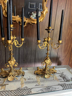 Pair of Empire 5 Light Brass Gold Black Candelabra Unique Sphinx Design Candlesticks Candleholer