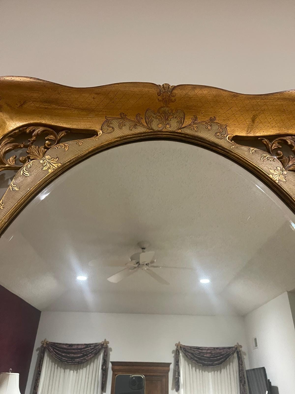Vintage Gold Green Beveled Mirror Ornate Antique Baroque Rococo Style Wall Mirror Decorative Frame Elegant French Inspired Design Piece