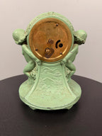 Antique Figural Cherub Mantel Clock Made in the USA, Green Painted Metal Table Clock