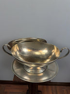 Vintage French Silver Plate Tureen With Underplate, Double Handle Serving Dish