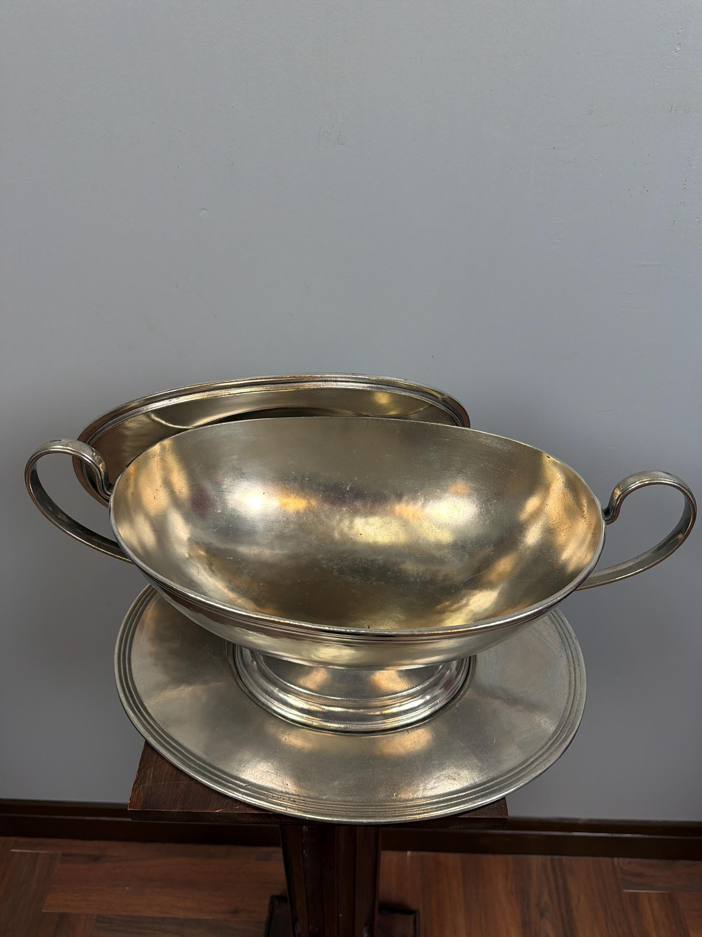 Vintage French Silver Plate Tureen With Underplate, Double Handle Serving Dish