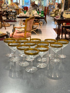 Vintage Gold Rim Etched Floral Champagne Coupe Glasses (Set of 12)