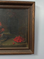 Vintage Oil Painting Still Life, Fruit Bowl Artwork, Classical Dark Background, Framed Traditional Wall Art