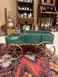 Antique Wooden Wagon Green Child Pull Wagon Primitive Farm Cart Rustic Farmhouse Decor Outdoor Planter