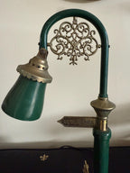Vintage Park Lamp Post Desk Lamp with Miniature Bench and Sign | Retro Industrial Table Light | Collectible Novelty Lighting Green Gold