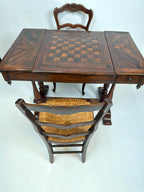 Antique Handcarved Walnut Chess Table, Backgammon Game by Theodore Alexander
